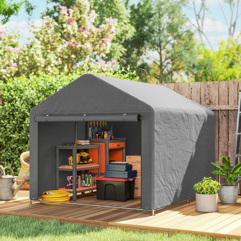 Jardin Abri étanche porte roulable cadre métallique - Dimensions: 2x2,4 m - Couleur: Gris clair