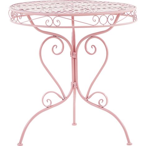 Mesa bistró para exterior volutas decorativas metal con recubrimiento en polvo rosa Albinia (1/5)