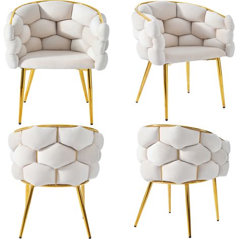 Chaises de salle à manger en velours beige avec pieds en métal doré, lot de 4, design ergonomique (1/5)