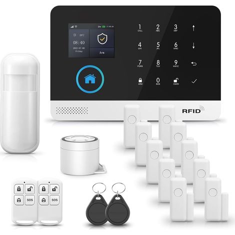 17 Pièces Alarme Maison, Système Sécurité WiFi GSM 4G, Sirène 120DB, Compatible Alexa Google, Kit Protection Domicile