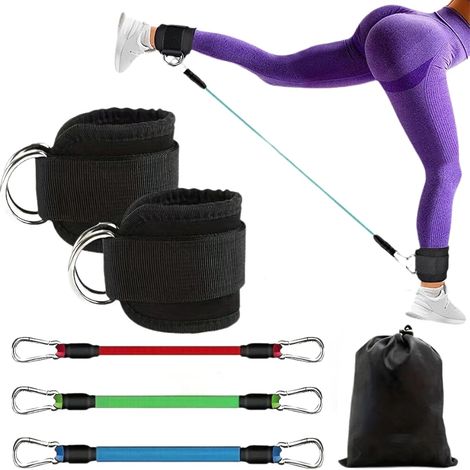 Sangle Cheville Musculation Poulie - 1 jeu Footstrap Câble de Traction Pour L'entraînement Fitness à la Straps Bracelets Femme et Homme Ankle Unisex Footstraps Fortement Rembourré Noir (1/5)