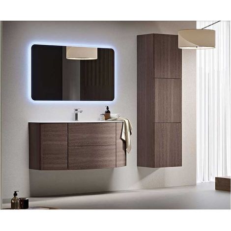 Mobile Bagno Eden120 cm SospesoFrassino Scuro Base 2 cassetti e 2 ante - Lavabo in Resina (1/5)