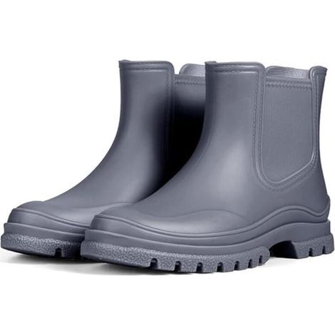 1 paire de bottes de pluie grises pour femme, taille 38, bottes en caoutchouc imperméables, bottes de jardinage antidérapantes (1/5)