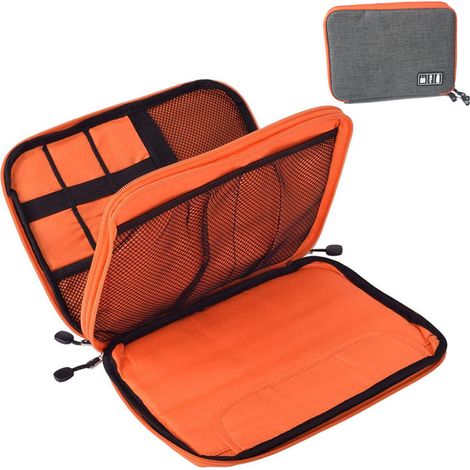 Étui de rangement de poche universel pour câbles et accessoires électroniques, idéal pour les voyages. Convient également pour téléphone portable, câble, disque dur, clés USB et cartes SD. (1/5)