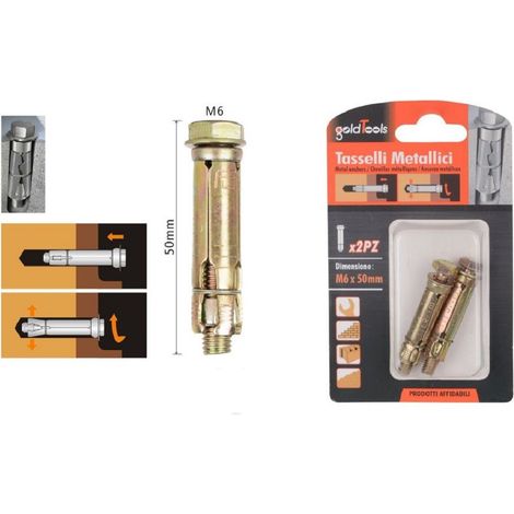 TRADE SHOP - Set 2 Pz Tasselli Metallici Tassello Bulloni M6 X 50mm Accessori Minuteria 91040 - (1/2)