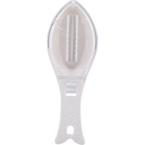 Coupe-écailles en plastique blanc pour poisson, grattoir à peau rapide, couteau de cuisine pratique pour nettoyage des poissons (1/5)