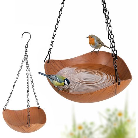 Abreuvoir Oiseaux Extérieur Suspendu Bain d'oiseaux Aspect Bois (1/5)