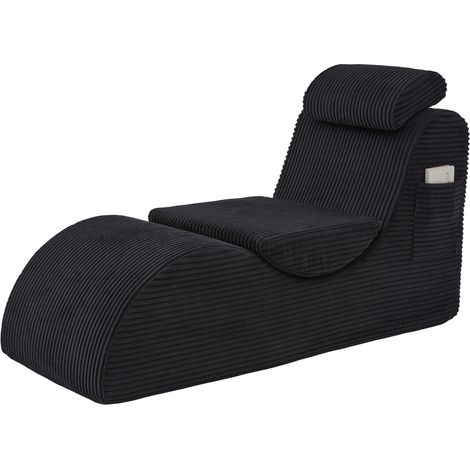 Fauteuil paresseux noir en mousse à mémoire ergonomique avec coussin amovible et poche latérale, 160x66x90 cm (1/5)