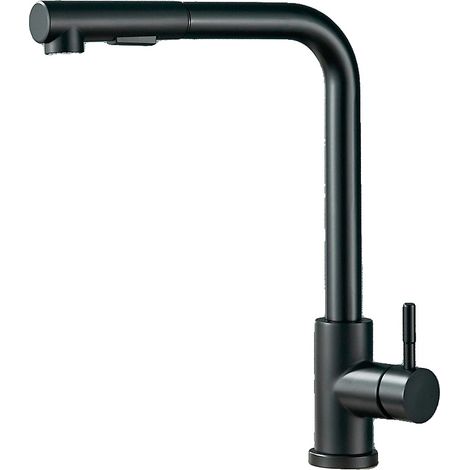 Robinet de cuisine, rotation à 360 degrés, douchette extractible, Robinet Noir Mat (1/2)