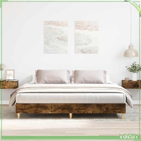 Cadre de lit sans matelas - 3328703 - chêne fumé - 200x200 cm - Sommier à lattes (1/5)