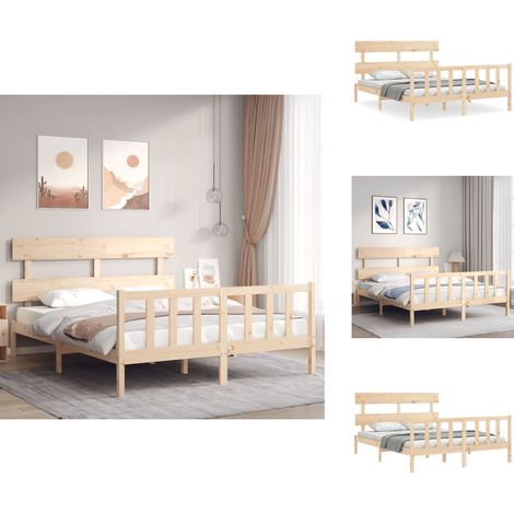 Cadre de lit sans matelas 160x200 cm bois massif de pin - Lit Double - Cadre De Lit - Lit En Bois - Lit Massif - Chambre À Coucher (1/5)