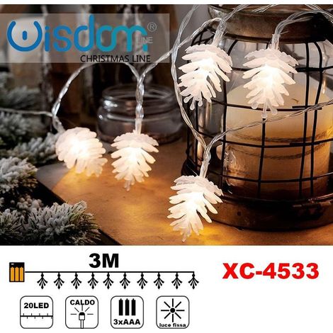 Trade Shop - CATENA LUMINOSA 20 LED BATTERIA LUCE CALDA FISSA DECORATIONEN NATALIZIE XC-4533 -