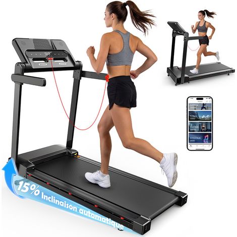 Tapis de Course - FT54 Tapis Marche,15% Inclinaison Auto,Vitesse 1-14km/h,Compatible APP,Ultra Silencieux 700W,LCD Idéal pour Maison (1/5)