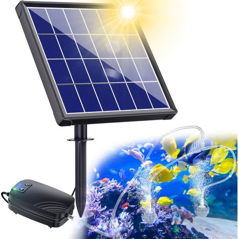 Aérateur solaire pour étang avec batterie 2200mAh, pompe à oxygène solaire 2,5W pour étang avec tuyau en silicone de 3m, IPX5 Aérateur silencieux pour étang de jardin, étang de poissons (1/5)