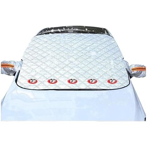Housse pare-brise triple couche aluminium 158×115cm, 5 aimants puissants avec cache-rétroviseurs et bandes réfléchissantes pour SUV et berline (1/5)