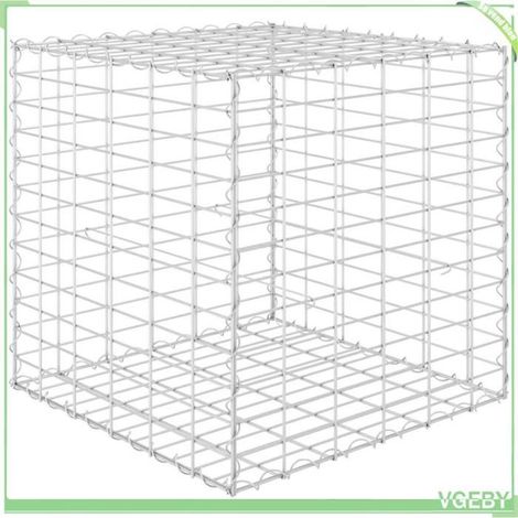 Lit surélevé gabion - FAFEICY - Modèle 145651 - Cube 60x60x60 cm - Fil acier antirouille - Argenté (1/5)