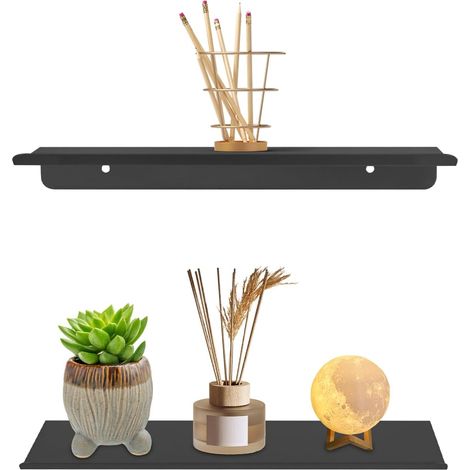 Lot de 2 étagères murales décoratives en fer, étagère murale rectangulaire noire avec peinture à haute température, sans montage, charge maximale de 9,07 kg, étagère murale moderne pour images, vases (1/5)