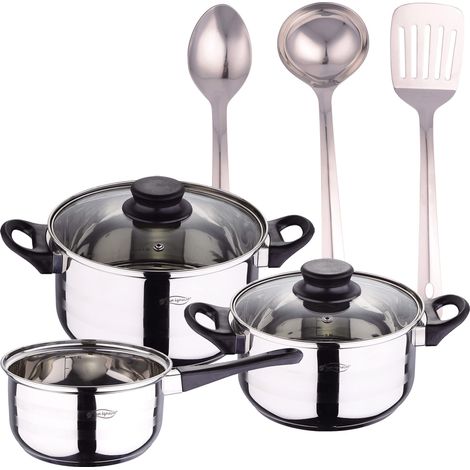 Batteria da cucina 5 pezzi + set di 3 utensili da cucina in acciaio inossidabile (1/5)