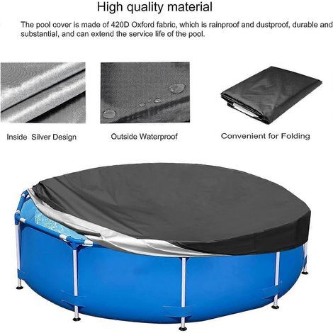 Couverture de piscine, couverture ronde de 244 cm, couverture d'hiver pour piscine hors-sol, couverture pliable imperméable et anti-poussière (1/4)