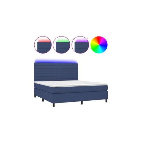 Sommier à lattes de lit et matelas et LED Bleu 160x200 Tissu (1/5)