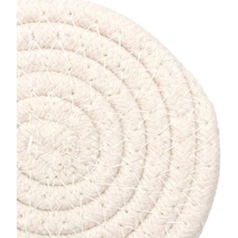 Set de table en corde de coton tressée style nordique, dessous de verre rond en fil de coton tressé, dessous de plat, dessous de plat de cuisine, tapis isolant thermique épais, blanc cassé (1/5)