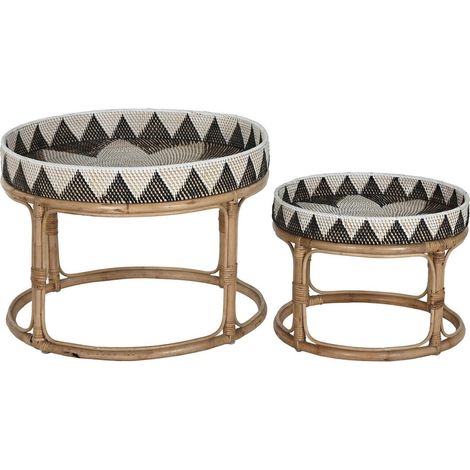 Table basse élégante en rotin fait main - Naturel avec motifs noirs et blancs (1/4)