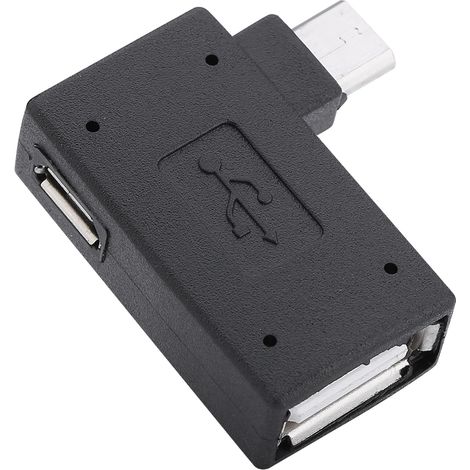 adaptateurs USB 2.0 femelle vers mâle Micro OTG, port d'alimentation coudé à 90° (gauche) et 90° (droite) (1/5)