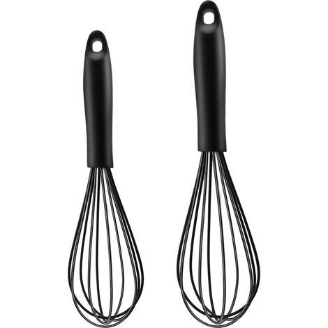 2pcs Fouet en Silicone Noir Fouet Cuisine Professionnel Silicone Acier Inoxydable Multifonctionnel Fouet à Main Fouet Cuisine Fouet Mélangeur Batteur (1/5)