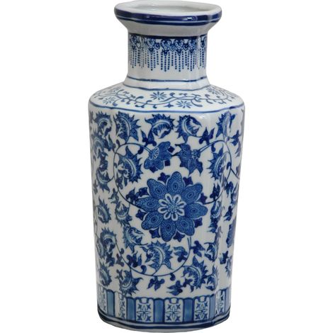 Vase en Porcelaine Motif Floral Bleu/Blanc 30,5 cm (1/4)