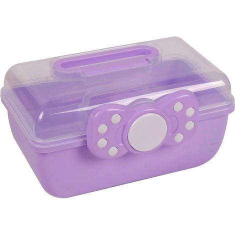 Boîte de rangement pour accessoires de cheveux, boîte de rangement pour bijoux avec poignée, porte-nœuds pour cheveux, organisateur mignon pour loisirs créatifs et maquillage-Violet