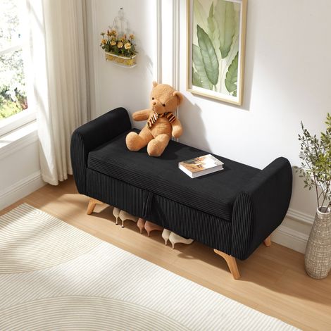 Banc coffre pliable 145x51x57 cm pour chambre, salon ou entrée, avec rangement, pieds en bois, corduroy - noir (1/5)