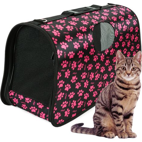 Sac de transport chien chat grand noir à pattes rose