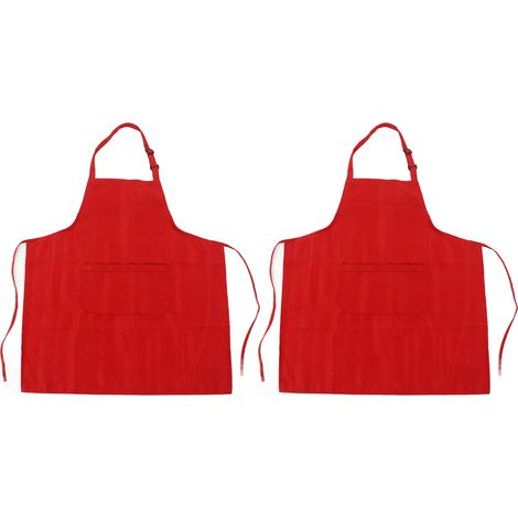 Tablier de cuisine imperméable réglable au cou, respirant et doux, avec poche, pour barbecue et pâtisserie, 2 pièces rouge (1/5)