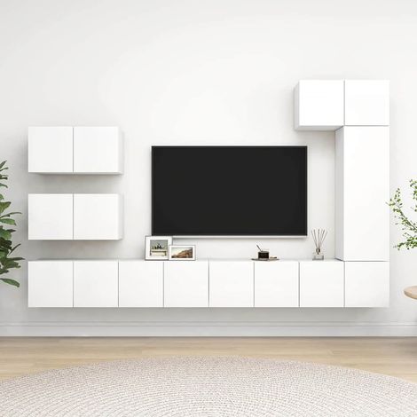 vidaXL Set de muebles de salón TV 8 piezas madera de ingeniería blanco (1/5)