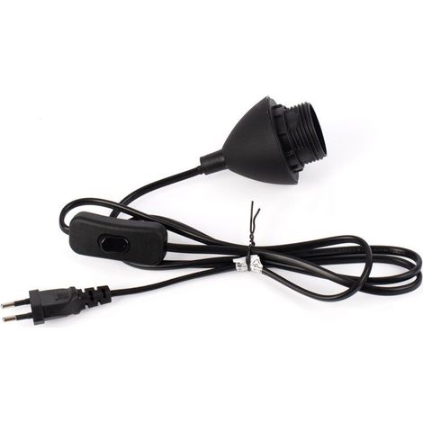 Câble pour lampe de table - douille E27, interrupteur et prise - - Noir