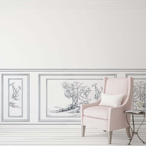 Papier peint intissé décoratif – Motif arbre en trompe-l'œil – Imitation boiseries – Dimensions 75 cm X 200 cm – Colle murale – Plage (1/2)
