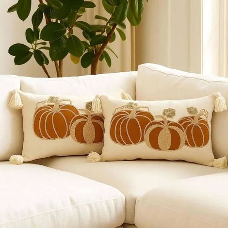 Lot de 2 Housse Coussin Automne Citrouille 30x50 Cm,Taie D’Oreiller en Lin pour Canapé, Housse Decoration Automne Coussin (1/5)