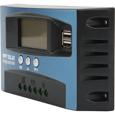 Solarladeregler, Solarladeregler mit niedrigem Wärmewert, Überstromschutz, automatische Anpassung 12-24V, 2 USB-Ausgänge für industrielle Anwendungen (60A) (1/5)