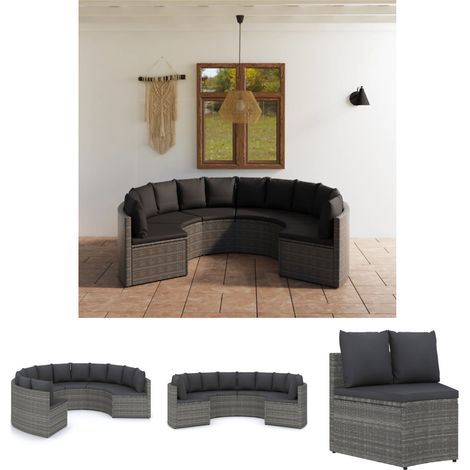 Garten Lounge - vidaXL 6-tlg. Garten-Sofagarnitur mit Auflagen Poly Rattan Grau - Außensofa (1/5)