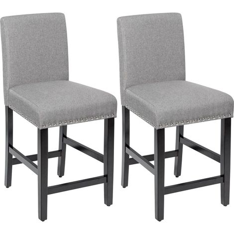 Set of 2 Bar Stools Counter Height Chair Upholstered W/ Low Backrest Wide Seat (1/5)