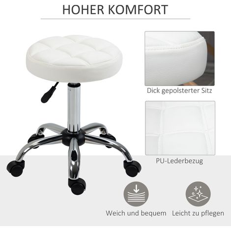 Tabouret pivotant, tabouret de salon, hauteur réglable, similicuir, matelassé, Ø35,5 x 48-63 cm, Blanc/Argenté (1/5)