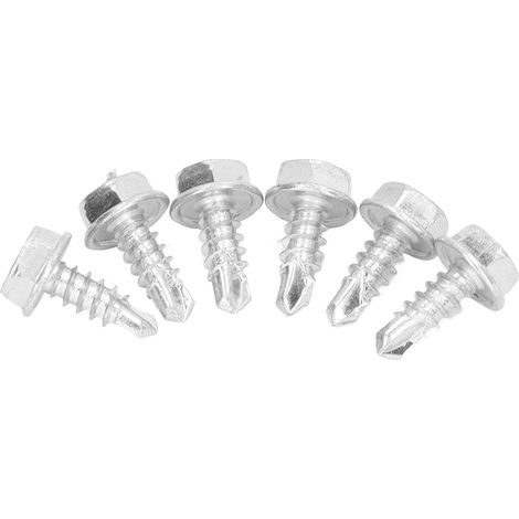 Vis à tôle autoforeuse tête hexagonale extérieure, 250 pièces, acier carbone, zingage blanc, M4,8 x 13 mm, visserie à tête fraisée Phillips, lot de 250 unités par commande. (1/5)