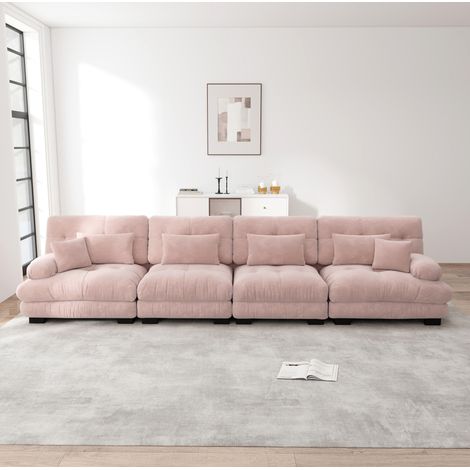 Divano angolare modulare 4 posti rosa in ciniglia con seduta profonda e cuscini inclusi (1/5)