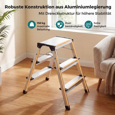 Dreistufige, klappbare Aluminiumleiter mit rutschfesten Stufen
