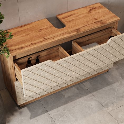 Mueble bajo lavabo Lotta, Roble/cachemira con estructura de azulejos, 99.4 x 62.5 cm con 2 cajones, Vicco (1/5)