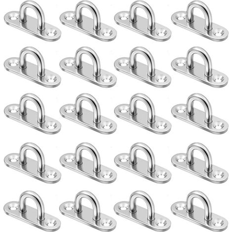 20 stainless steel M5 eye plates - for wall/ceiling mounting, sails, suspensions (1/4)