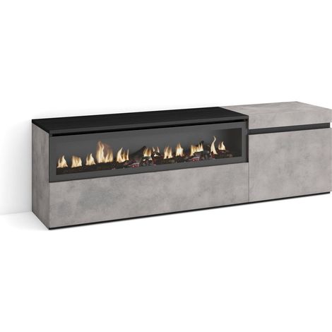Meuble TV Banc Télé Grand Espace de Rangement 150x45x35cm pour Les TV jusqu'à 65" Cheminée électrique Style Moderne Ciment (1/5)