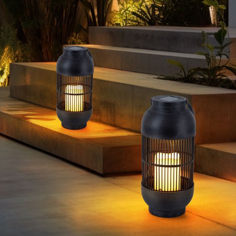Lampada da tavolo a luce solare Lampada da esterno Lanterna Candela Lampada da giardino Lampada da terrazza effetto fiamma, plastica nera, batteria, 1x LED bianco caldo, H 33 cm, set da 2 (1/5)