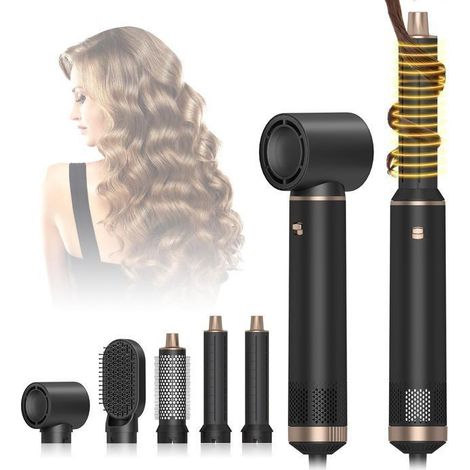 Brosse séchoir à cheveux 5 en 1 avec air chaud et ions négatifs - Appareil multifonctionnel pour sécher, boucler et lisser les cheveux (1/5)