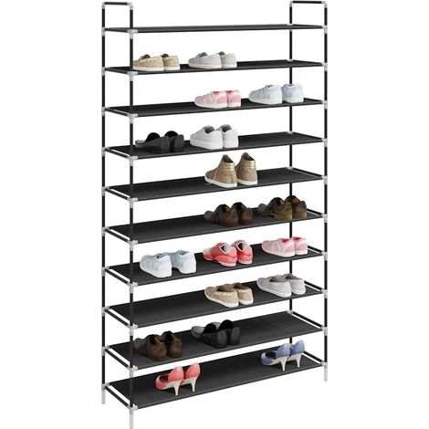 Armoire à Chaussures, Meuble Étagère de Rangement, Range-chaussures avec 10 étagères Métal et Tissu non tissé Noir OIB3362E (1/5)